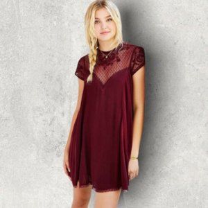 Kimchi Blue Red Lace Top Mini Dress Burgundy Maroon Short Floral Boho size XS